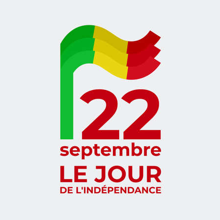September 22, mali independence day. Vector template with wavy flag in simple concise style, icon. National holiday of Mali. greeting card. Translation: September 22nd Independence Dayのイラスト素材