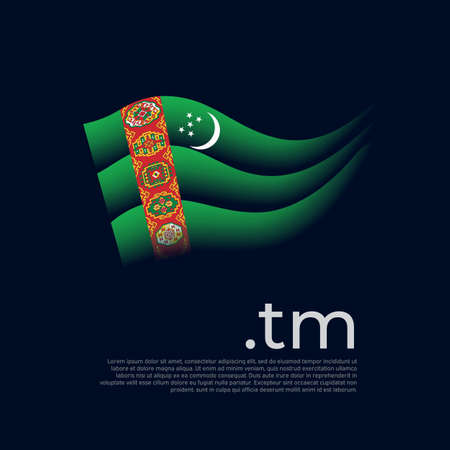 Turkmenistan flag. Vector stylized design national poster on a dark background. Turkmen flag painted with abstract brush strokes, tm domain, place for text. State banner of turkmenistan, coverのイラスト素材