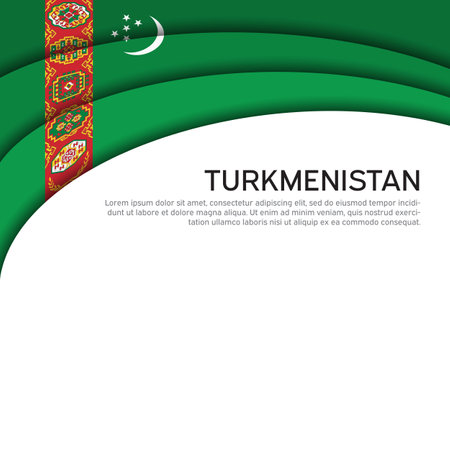 Abstract waving Turkmenistan flag. State patriotic turkmen cover, flyer. Creative background for turkmenistan patriotic holiday card design. national poster. business booklet. paper cut. vector designのイラスト素材