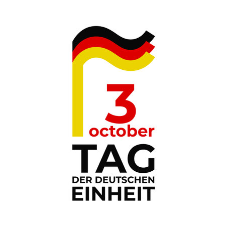 October 3, unity day. Vector template with wavy flag in simple concise style, icon. national holiday of germany. greeting card. Translation 3 October Day of German Unityのイラスト素材