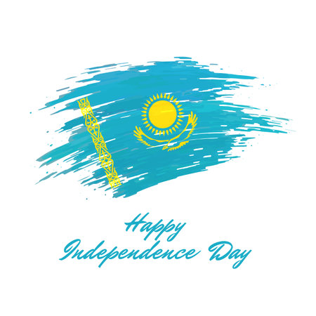 December 16, kazakhstan independence day, vector template. Kazakh flag painted with brush strokes on light background. Kazakhstan national holiday december 16th. happy independence day greeting cardのイラスト素材