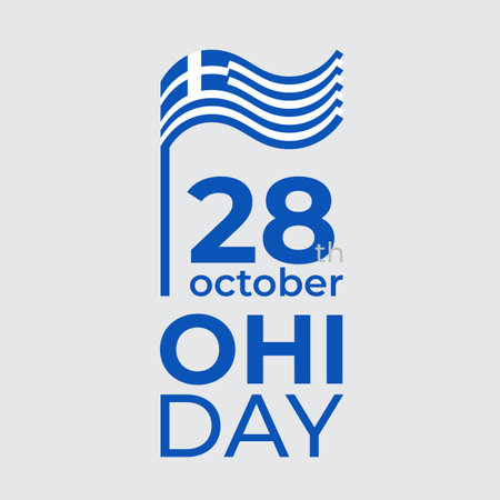 October 28, greece ohi day. Vector template with wavy greek flag in simple concise style, icon. Greece national oxy holiday october 28th. Happy ohi day greeting cardのイラスト素材