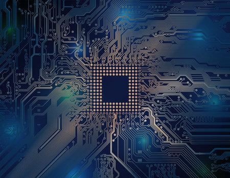 Printed circuit board, motherboard. Abstract technological background, microchip. analog circuit. computer technology. Science futuristic vector design, cyber innovation concept. Place for textのイラスト素材