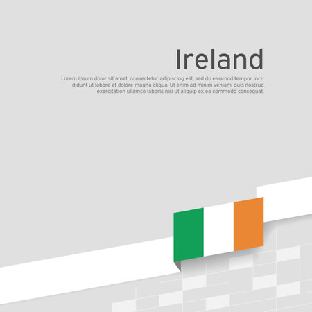 Republic of ireland flag background. State Irish patriotic flyer, cover. Ribbon color flag of ireland on a white background. national poster. Vector tricolor flat designのイラスト素材