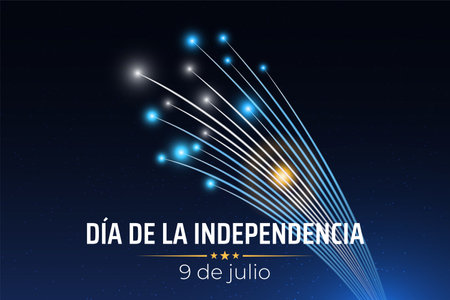 9th of july, argentina independence day, argentine colorful fireworks flag on blue night sky background. Argentina national holiday. Greeting card. Vector. Translation Independence day july 9のイラスト素材