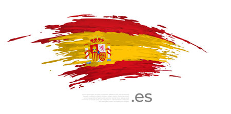 Spain flag. Brush strokes, grunge. Colored stripes spanish flag on a white background. Vector design of national poster, template. Place for text. Copy space. State spanish patriotic banner, flyerのイラスト素材