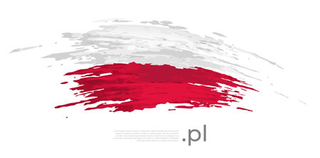 Poland flag. Brush strokes, grunge. Stripes colors of the polish flag on a white background. Vector design national poster, template, place for text. State patriotic banner of poland, flyerのイラスト素材