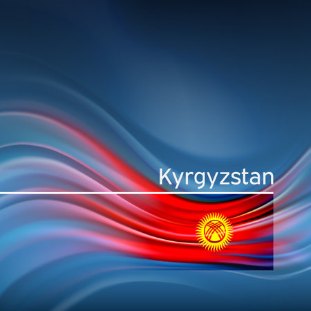 Kyrgyzstan flag background. Abstract kyrgyz flag in the blue sky. National holiday card design. State banner, kyrgyzstan poster, patriotic cover, flyer. Business brochure design. Vector illustrationのイラスト素材