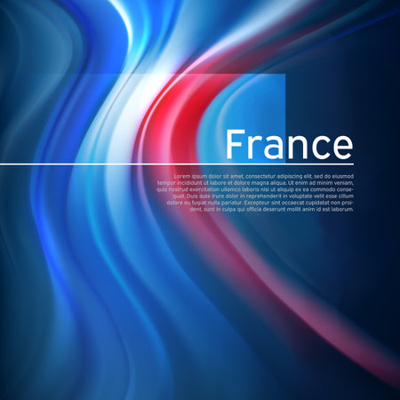 France flag background. Abstract french flag in the blue sky. National holiday card design. State banner, france poster, patriotic cover, flyer. Business brochure design. Vector illustrationのイラスト素材