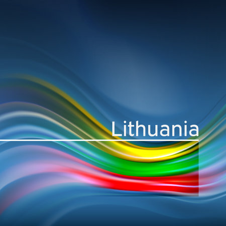 Lithuania flag background. Abstract lithuanian flag in the blue sky. National holiday card design. Business brochure design. State banner, lithuania poster, patriotic cover, flyer. Vector illustrationのイラスト素材