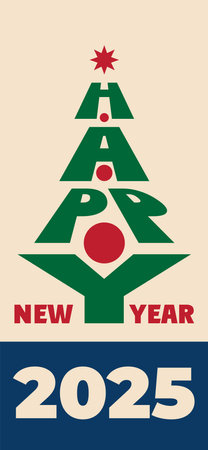 Happy new year 2025 wallpaper, greeting card, poster. Christmas tree, balls. Simple flat design for banner, invitation, greeting card, wallpaper. vector illustrationのイラスト素材