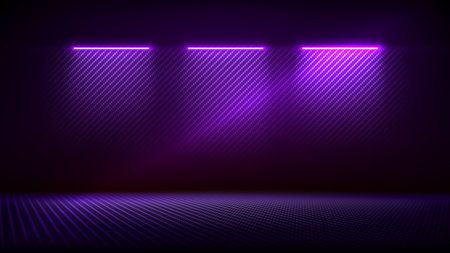 Studio interior carbon fiber texture. Modern carbon fiber textured pink purple black interior light. Background for mounting product placement. Vector mockup, background, templateのイラスト素材