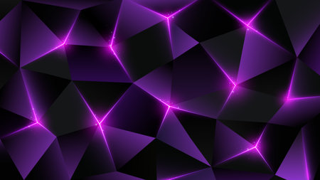 Dark low poly background. Abstract geometric metal backdrop, triangle. Sparkling light through shining lines. Magenta purple triangles background. Polygonal wallpaper. Vectorのイラスト素材