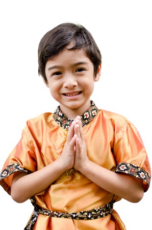 Thai boy traditional costume on white backgroundの写真素材