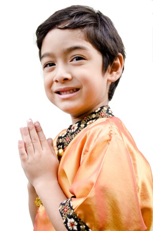 Thai boy traditional costume isolated on whiteの写真素材