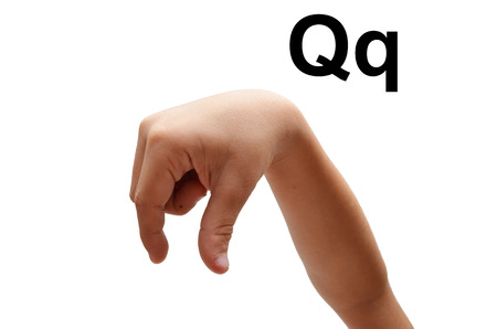 Q kid hand spelling american sign language ASLの写真素材