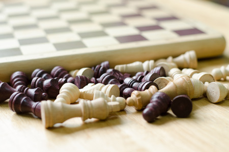 Pieces of wood chess and  board