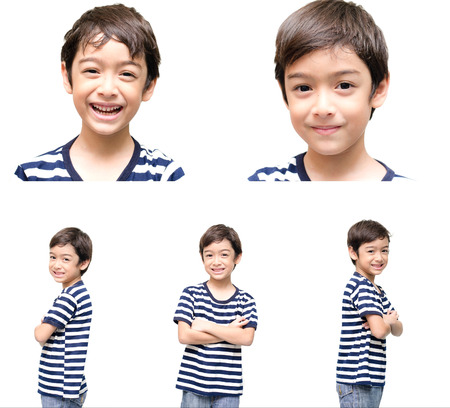 Little handsome boy portrait on white backgroundの写真素材