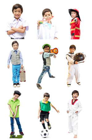 Little boy pretend as many occupation for futureの写真素材