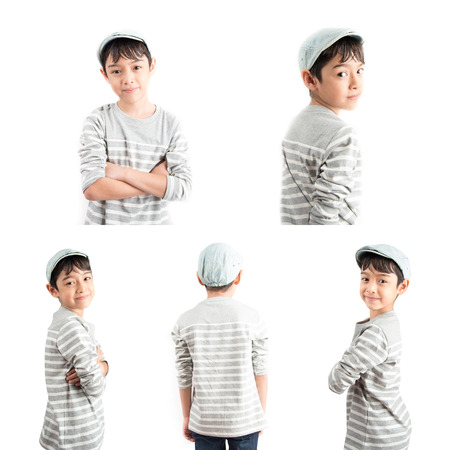 Little handsome boy portrait pose on white backgroundの写真素材