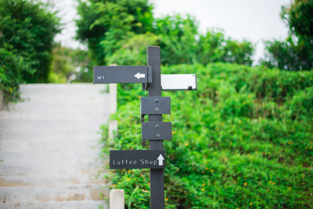 Sign in the park walking wayの写真素材