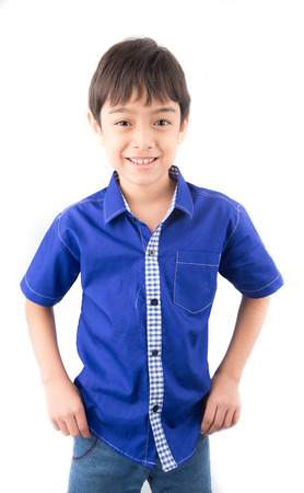 Little happy boy laugh looking at camera portraitの写真素材