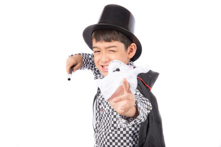 Little boy pretend as a magician performance with funの写真素材