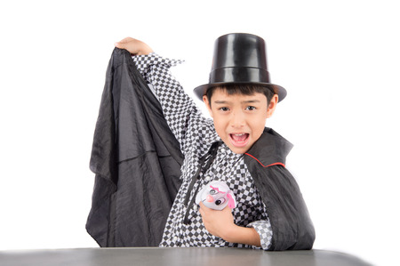 Little boy pretend as a magician performance with funの写真素材