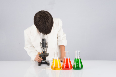 Little boy study science education in the classの写真素材