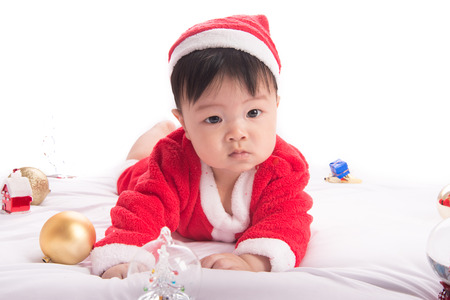 Asian Infant Baby in santa costume christmas celebrationの写真素材