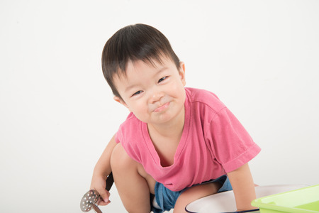 Portrait close up of toddler 2 years with smile faceの写真素材