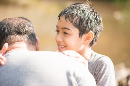 Son hug father with loveの写真素材