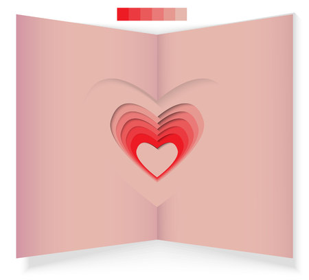 Wedding card heart shape paper cut design bride and groomのイラスト素材