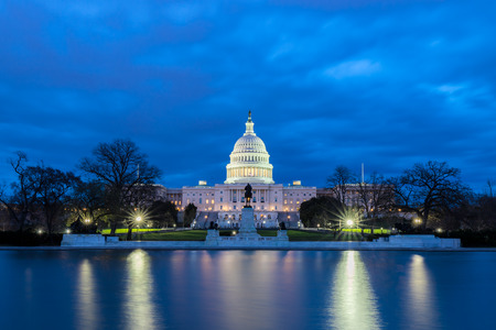 The United States Capitol with reflection at night, Washington DC, USAのeditorial素材