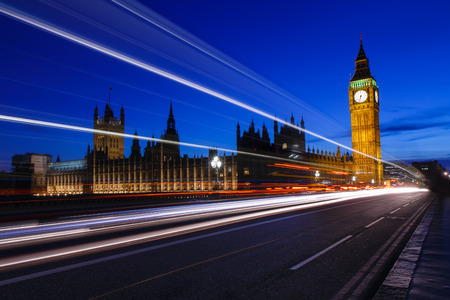 The Palace of Westminster with Elizabeth Tower at night, Big Ben UKの写真素材