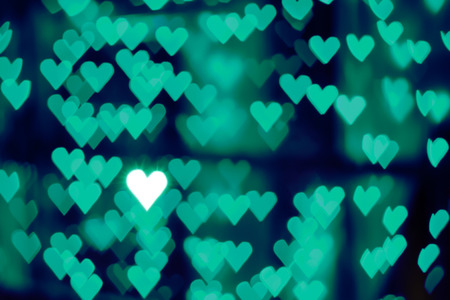 Green Teal Cyan heart bokeh abstract backgroundの写真素材