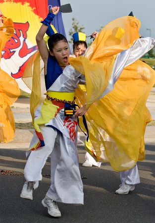 Kagoshima City, Japan, May 5, 2007. Dancers in costume performing in the Daihanya Festival held in Kagoshima City, Japan.のeditorial素材