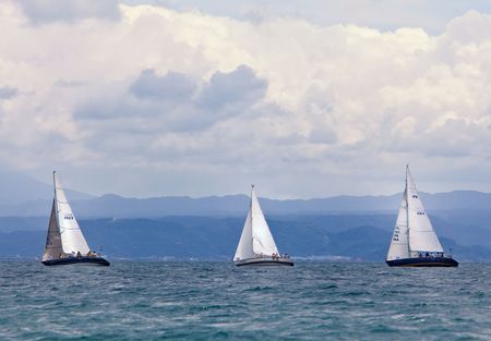 Kagoshima City, Japan, July 19, 2009. Sailboats participating in the Kagoshima Cup  yacht racesのeditorial素材