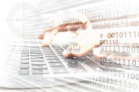 Composite image of digital security and cryptology system - closed padlock on the background of...