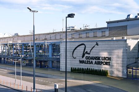 Krakow, Poland - August 14, 2019: Exterior view of The Gdansk Lech Walesa Airport which is one of...