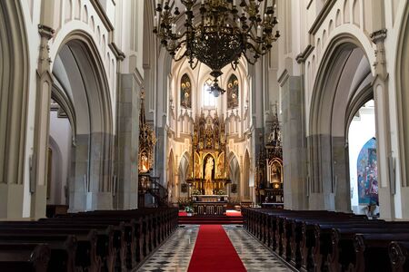 Krakow, Poland, July 12, 2019: Interior view of historic Roman Catholic church in the Podgorze...