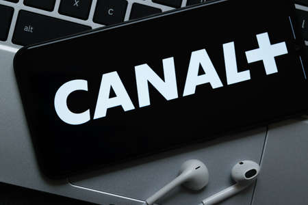 Krakow, Poland - October 07, 2020: Canal+ (Plus) application sign on the smartphone screen. Canal+ is a famous provider of Internet streaming  service for watching videoのeditorial素材