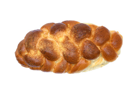 Top view of traditional sweet braided yeast bread called - zopf, challah, petticoat or brioche on...