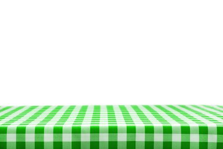 Classic style cooking template - blank table with a green checked tablecloth isolated on a white background.の写真素材