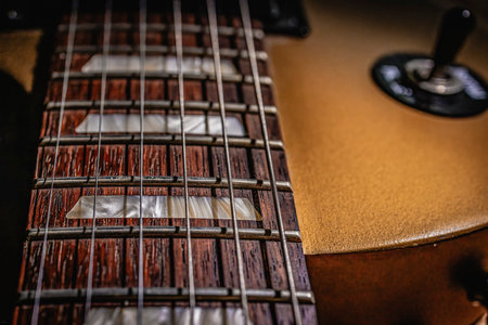 Detail of an electric guitar. Close-up, selective focus.