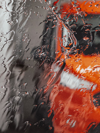 Water drops on the glass with orange and black background. Shallow depth of field.