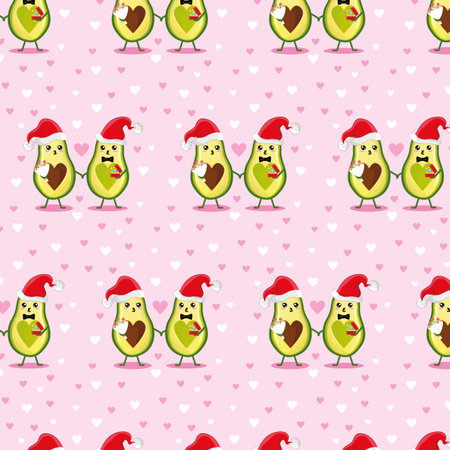 Pattern with New Year's avocados. Merry Christmas Printing on a poster, postcard, clothing.のイラスト素材