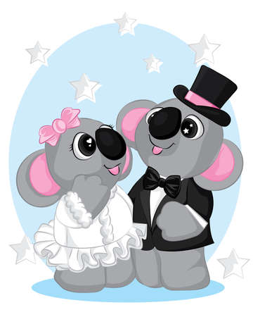Cute koala couple in love. Vector hand drawn illustration. Valentines day card.のイラスト素材