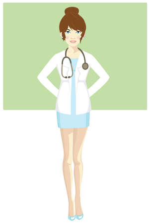 Smiling woman doctor on green background. Medical internet consultation. Healthcare consulting web service. Hospital support online. Computer doctor. Ask a doctor. Vector flat illustration on greenのイラスト素材