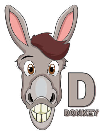 Donkey. D letter. Cute children animal alphabet in vector. Funny cartoon animals. Vector illustrationのイラスト素材